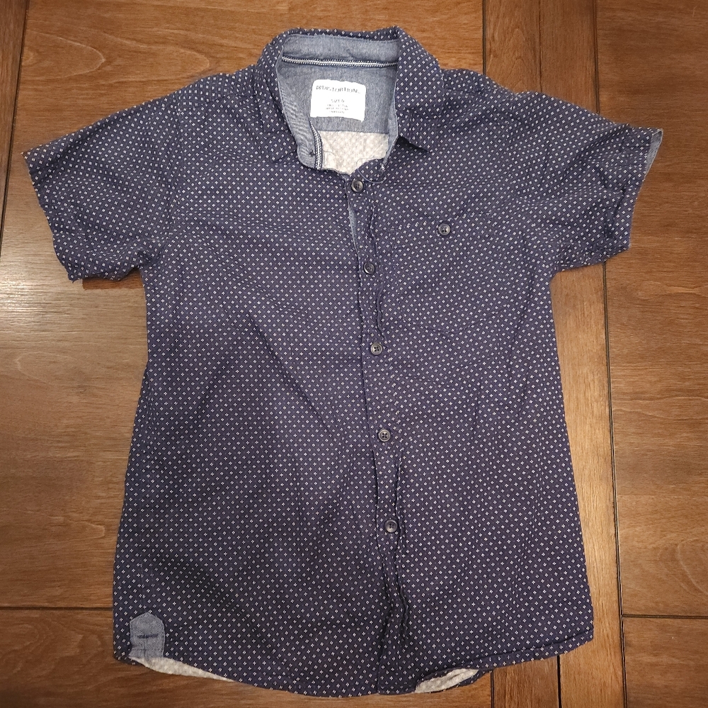 Kids Boys Distortion Navy Button Down Shirt Size 6